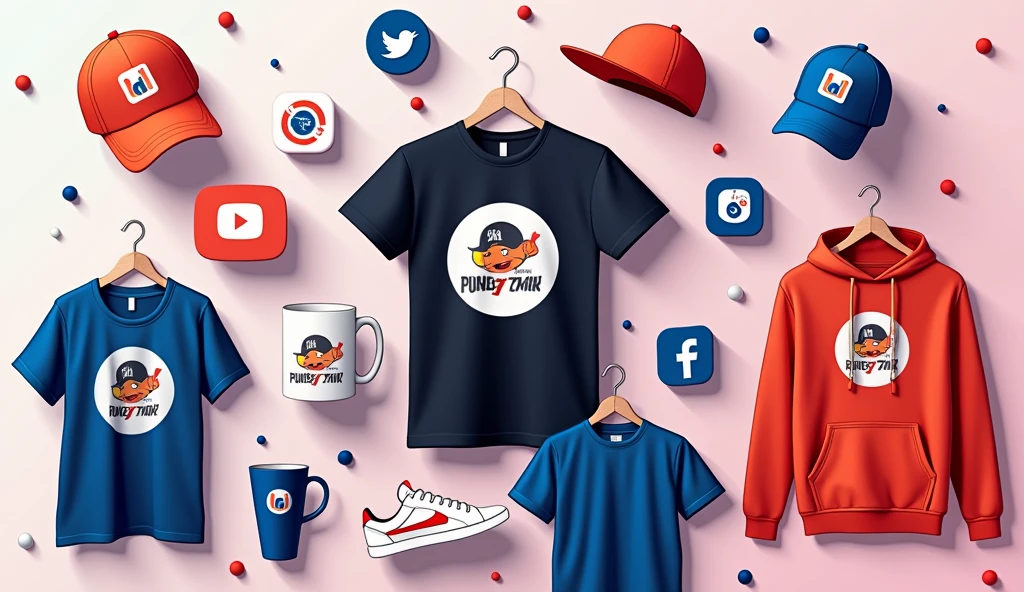 create social media cover picture of marketer "numhb-mrk" with social media icons vector and t-shirts vector and mugs vector and hats vector and hoodies vector online