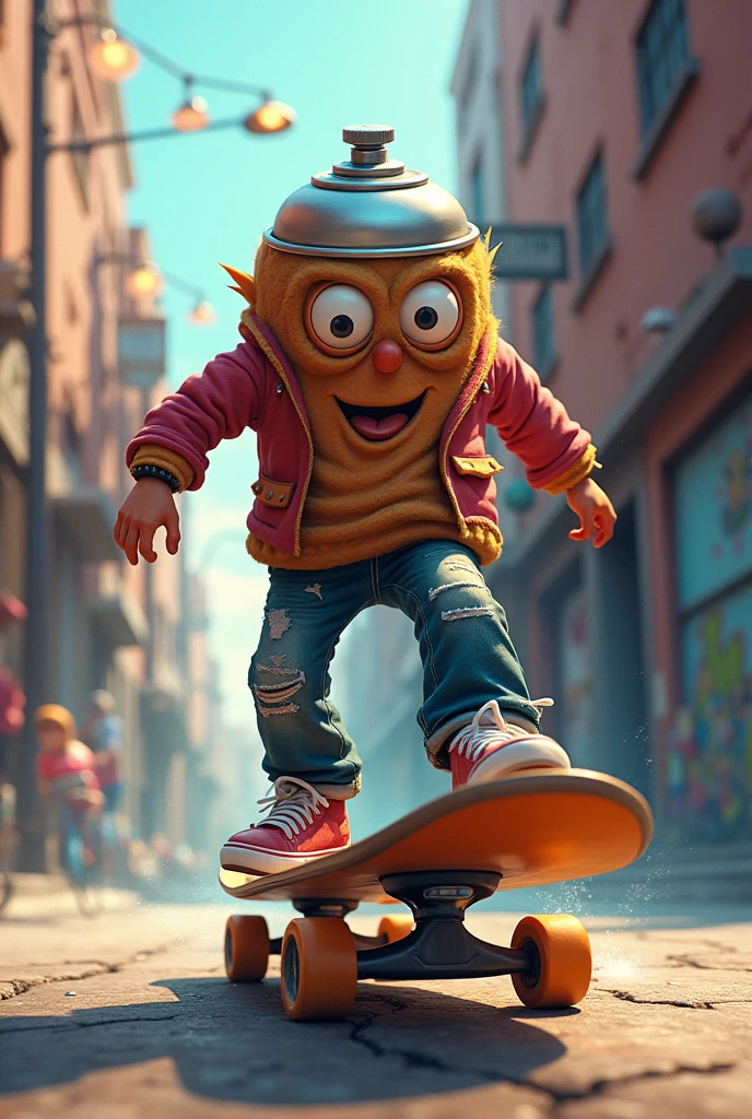 spray can riding a skateboard