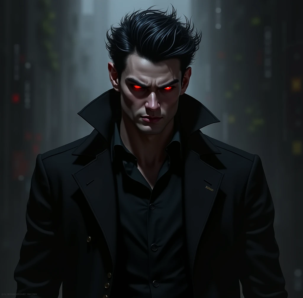 naughty man, blackquality hair, Eyes red