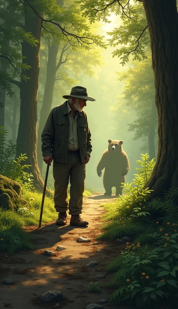 When the old man named Hugo returned to the forest, found a shadow of a bear on the ground.