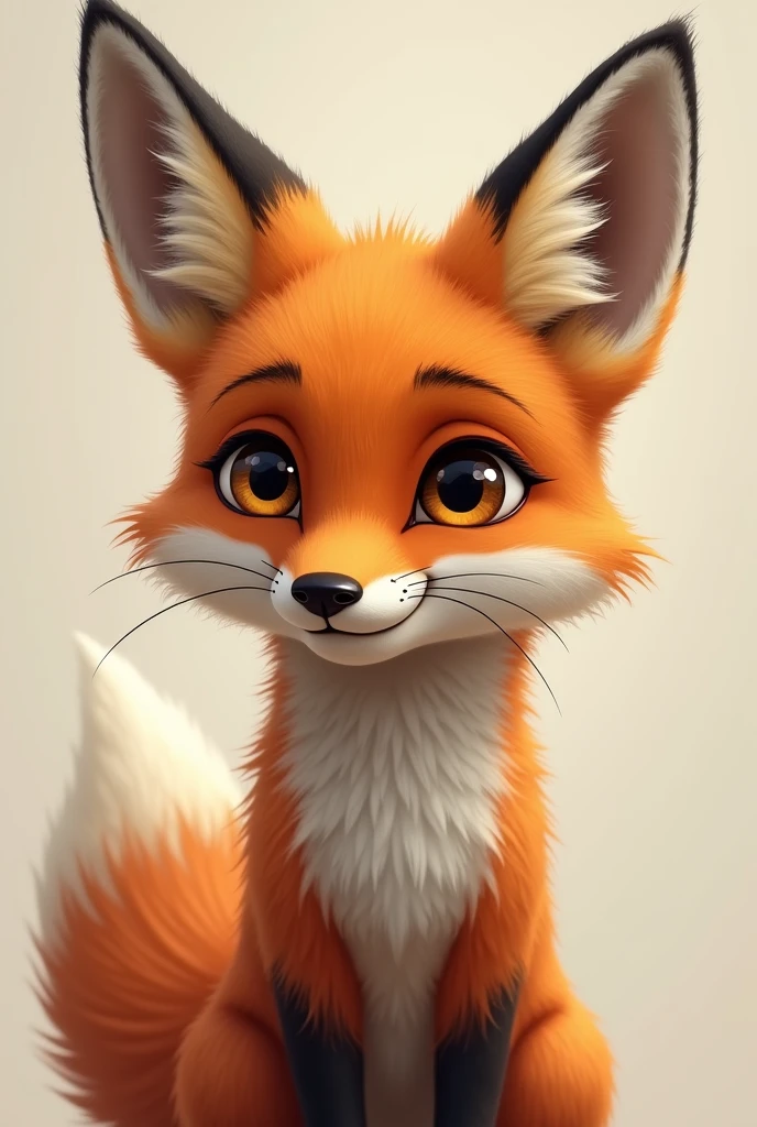A thinking male child fox with brown eyes, without background 