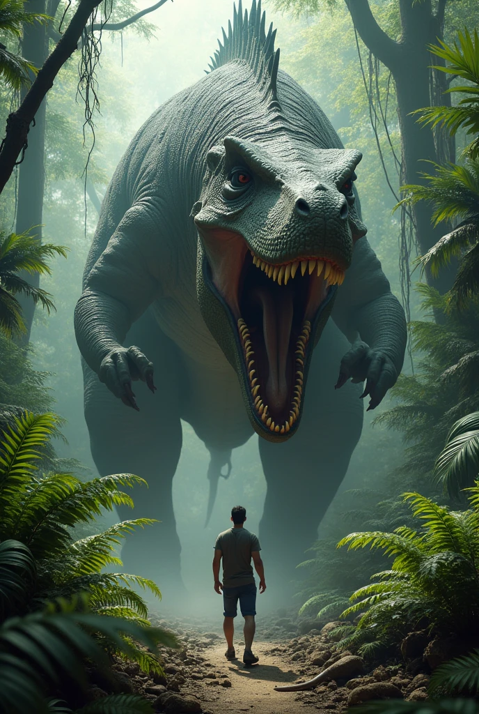 The perspective of a man who was cornered by a spinosaurus 