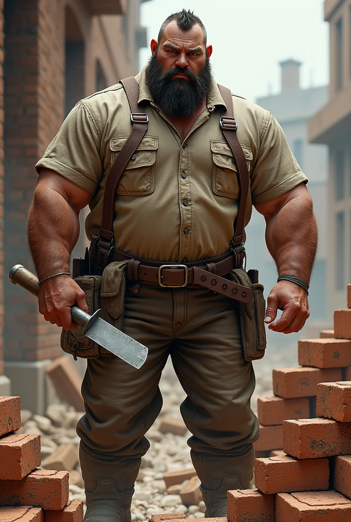 Tall fat bricklayer man