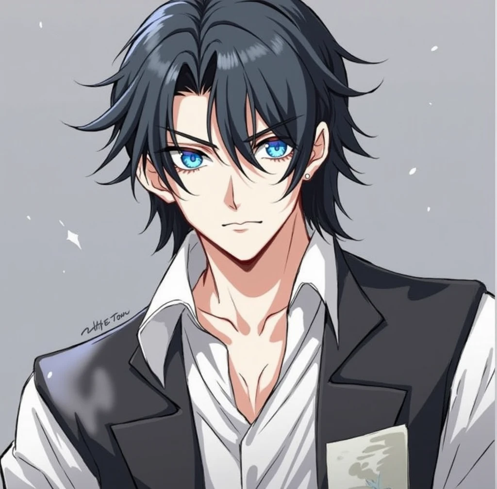 naughty man, blackquality hair, Eyes red