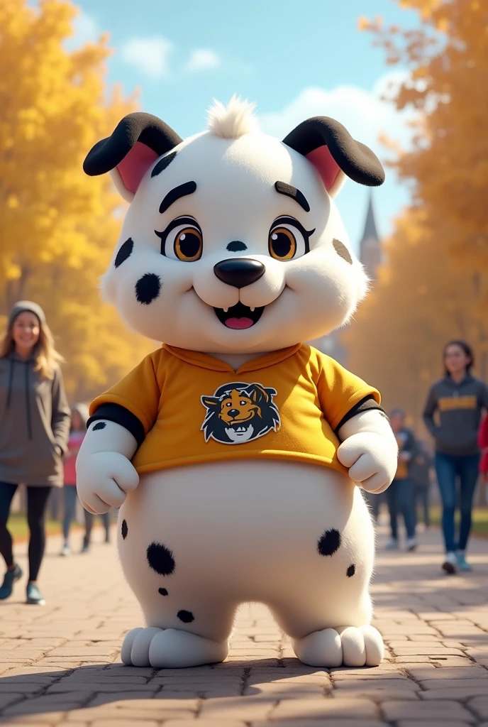You can make a mascot for a university based on a chubby white dog with black spots ?