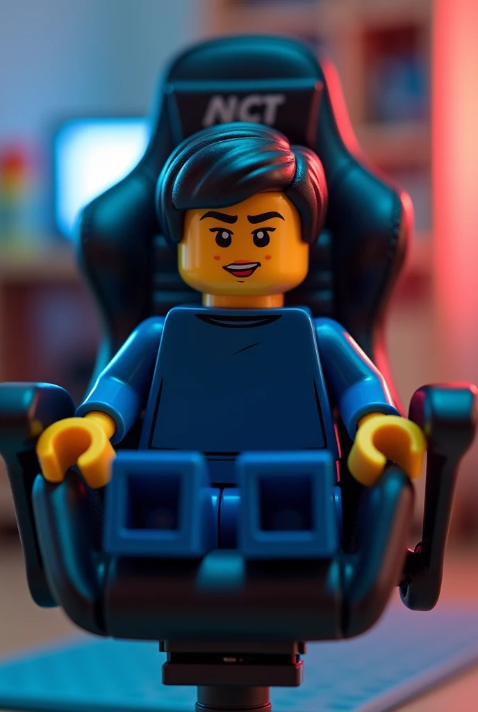 make a lego image. There's a Lego one that has light skin, dark blue shirt, black hair and is sitting in a gamer chair
