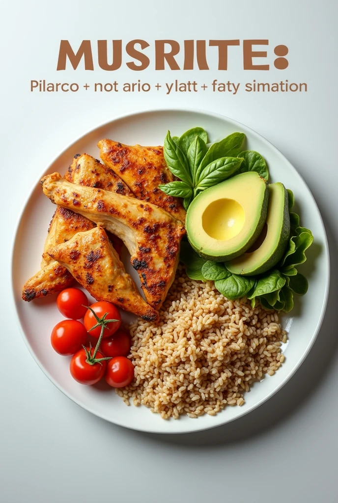 An image with the representation of the distribution of a plate, detailed, What amount of protein, carbos, fats, for a person who wants to gain muscle mass