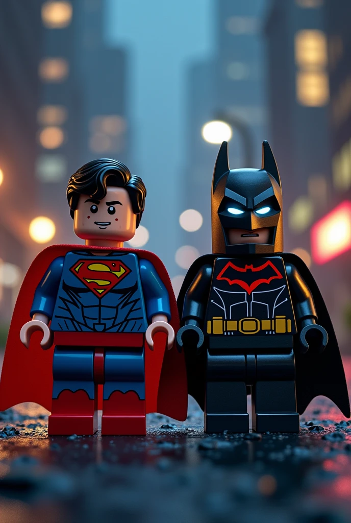 Superman and Batman in lego art, night
