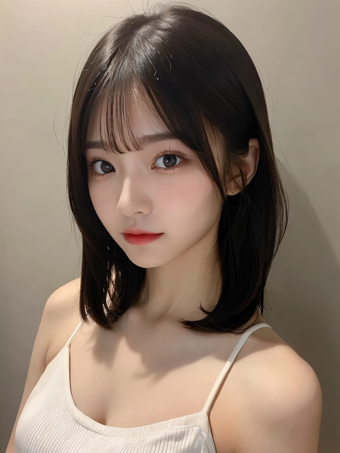 ((Top Quality, 8k, Masterpiece: 1.3)), Beauty, 1 Girl, Beautiful: 1.3, Slender Abs: 1.1, Camisole, Black Hair Long, Ultra Detailed Face, Highly Detailed Lips, Detailed Eyes, Double Eyelids, topless,
