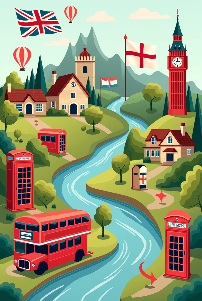 create a picture with pictograms on the topic of England