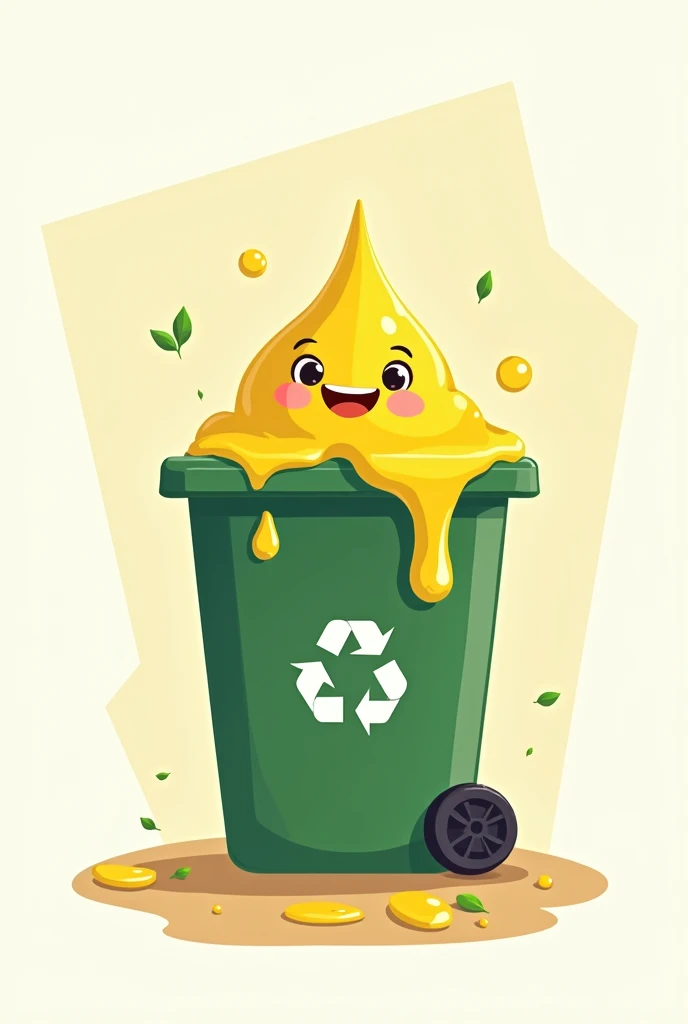 create a png cartoon image of vegetable oil in a recycling bucket 