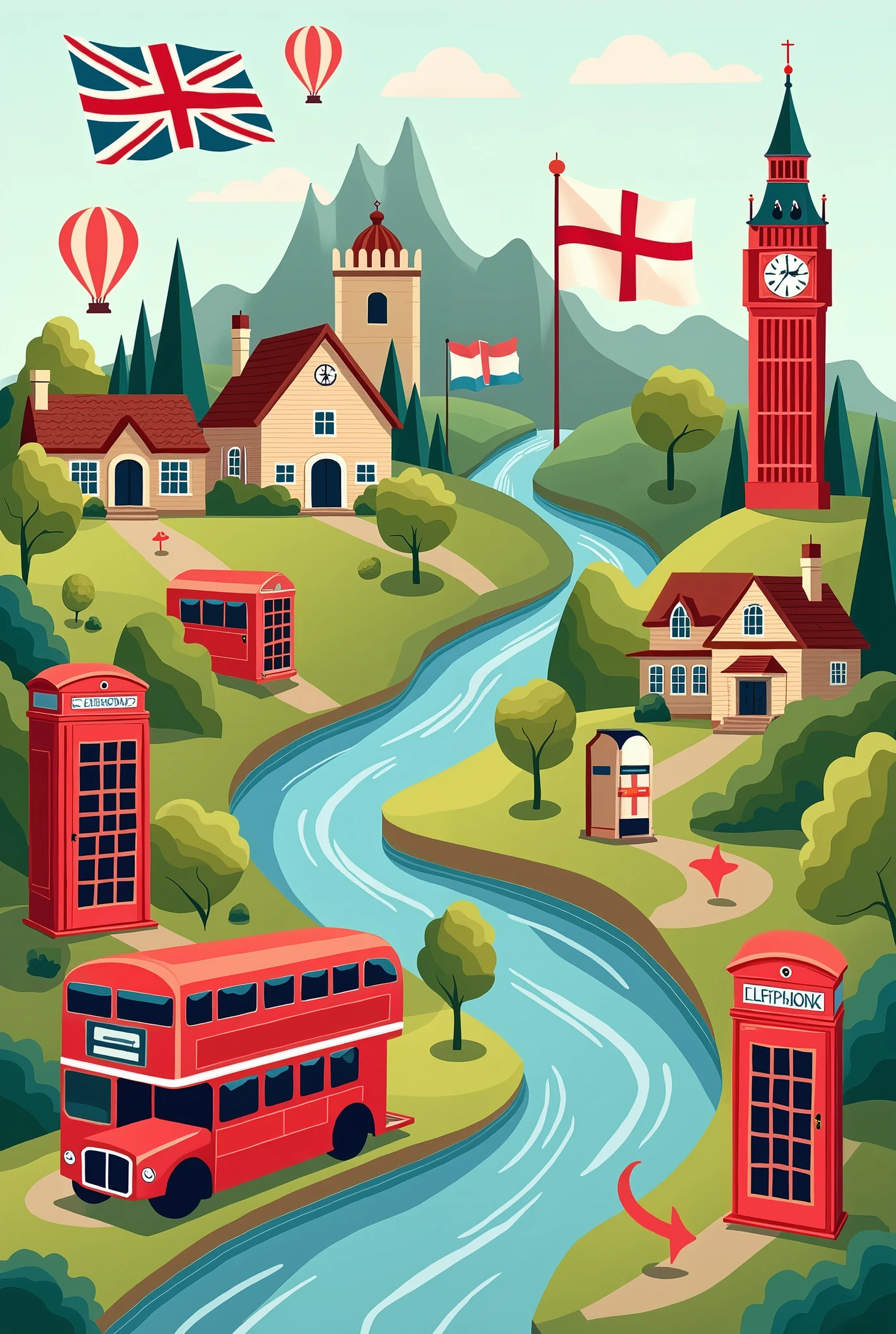 create a picture with pictograms on the topic of England