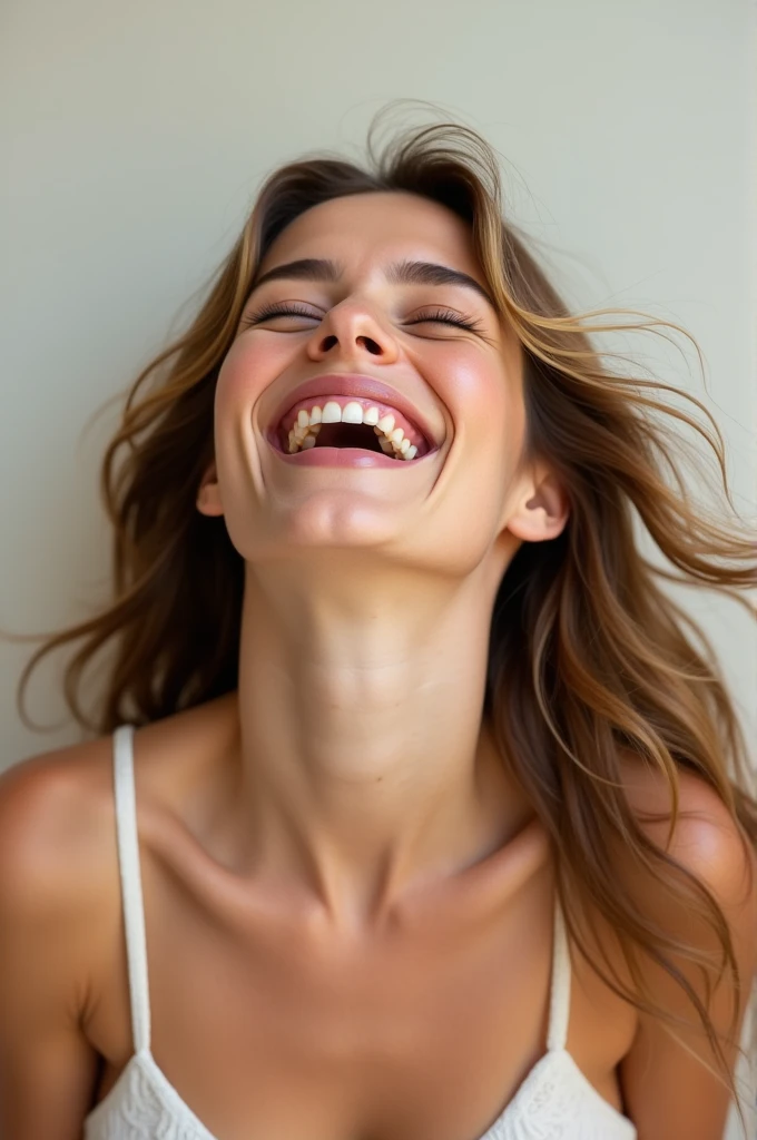 white woman laughing