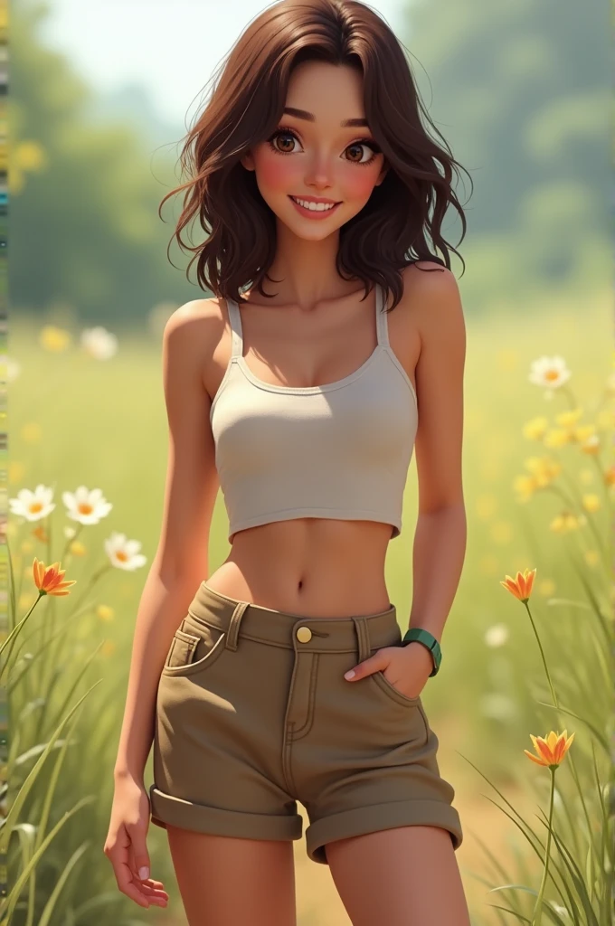 Brunette woman in long shorts