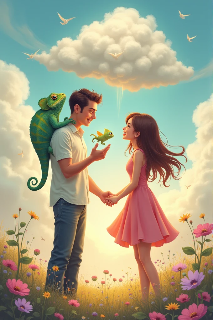 A couple in love with a chameleon and a cloud