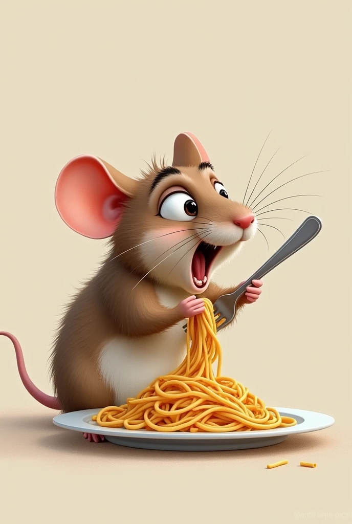 Funny rat eating spaghetti, looks like a hamster, and it's like a profile picture, It has a realistic look