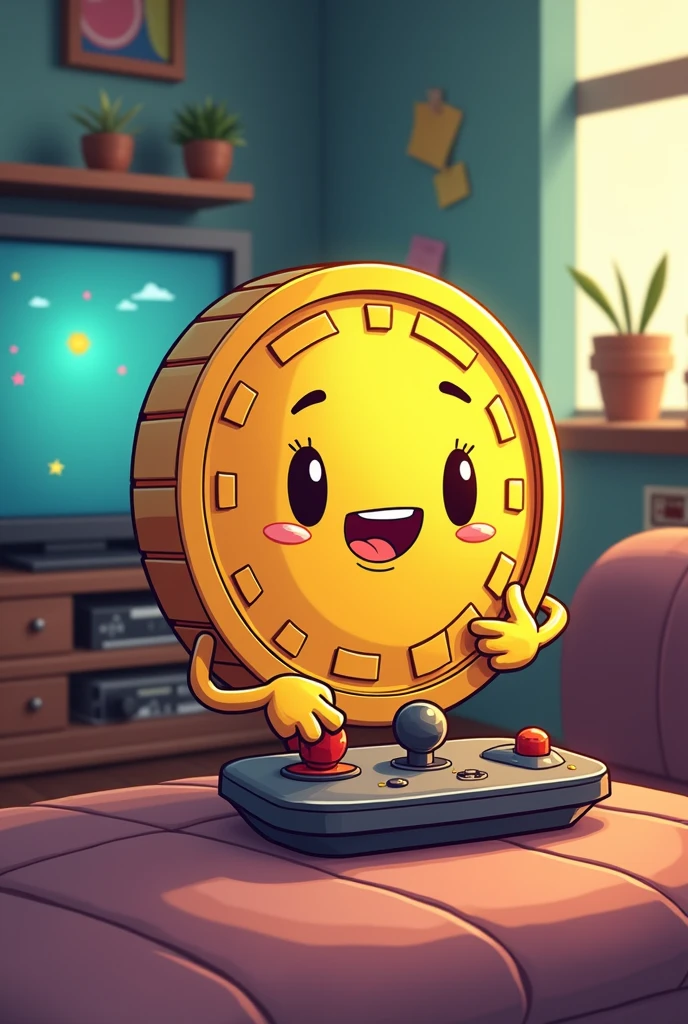 Make a Cartoon of a Coin Playing a Video Game