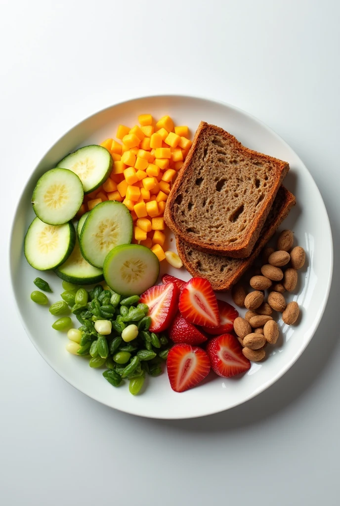 An image with the representation of the distribution of a plate, detailed, What amount of protein, carbos, fats, for a person who wants to be in body maintenance