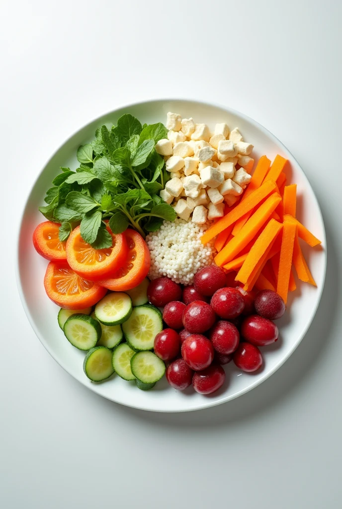 An image with the representation of the distribution of a plate, detailed, What amount of protein, carbos, fats, for a person who wants to be in body maintenance