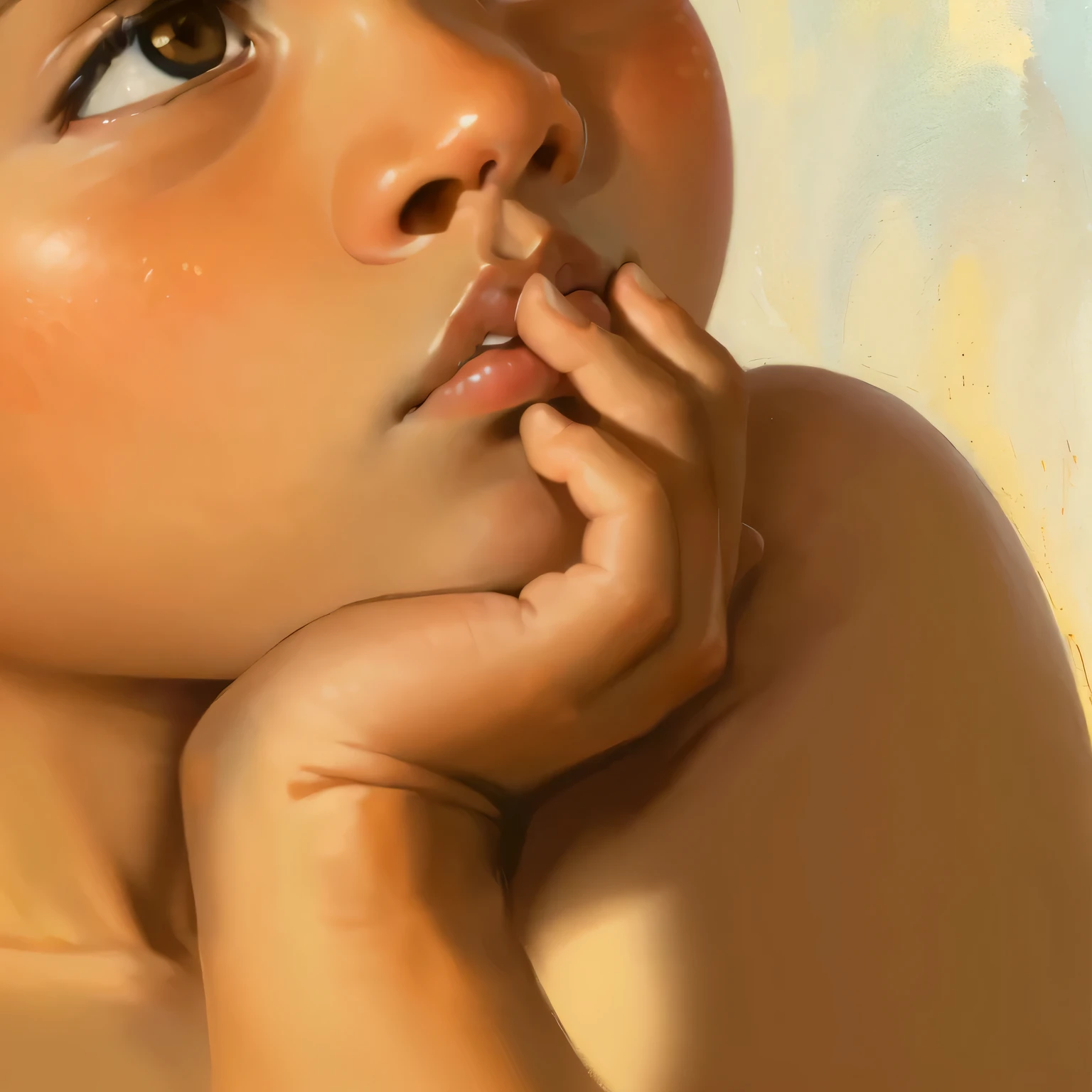 painting of a with a hand on his chin, smooth. digital painting, inspired by Thomas Blackshear, low detailed. digital painting, deep in thought, ultra detail. digital painting, inspired by Kadir Nelson, pensive and hopeful expression, pensive, detailed face background detail, sultry digital painting, high detail digital painting, pensive expression