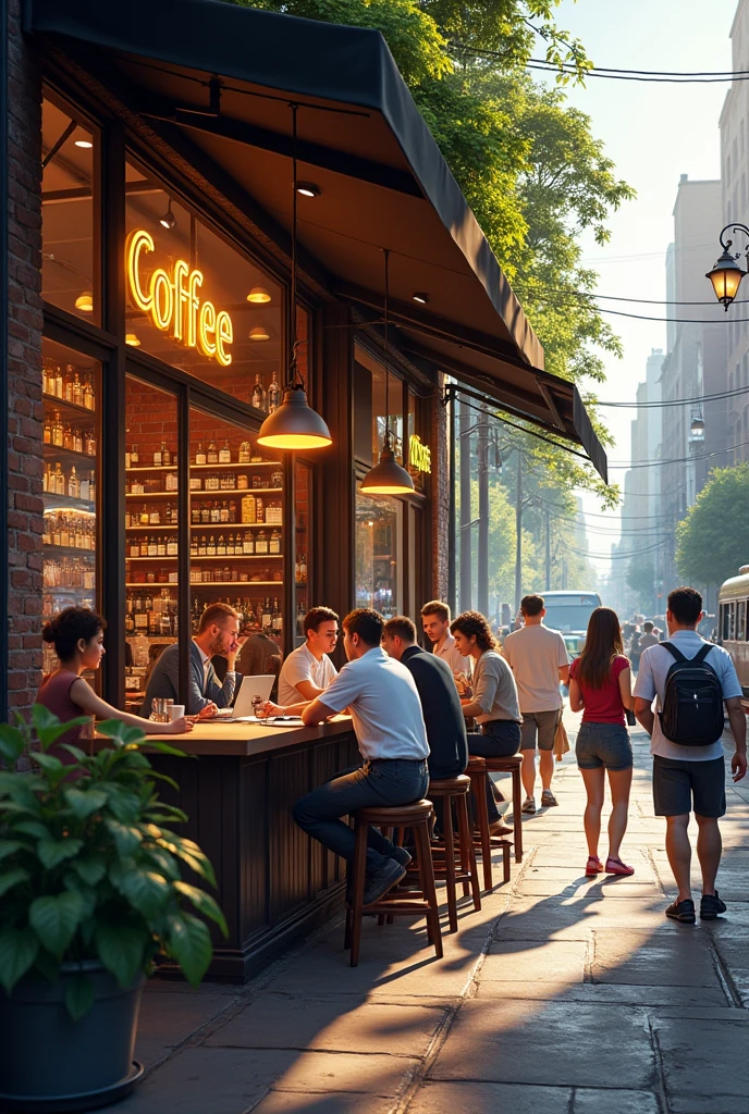 The Golden Brew Coffee Shop Busy Street