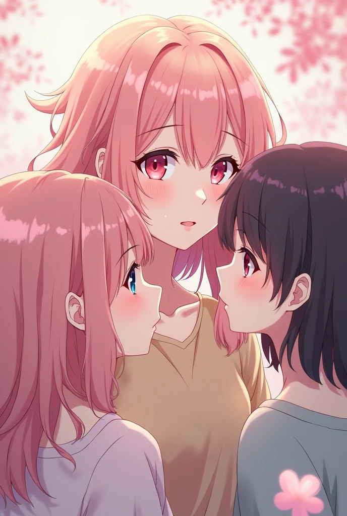 Au Haru Ride screenshot. 4 anime woman mother her eyes are pink and her hair is pastel pink, Her skin tone is white
