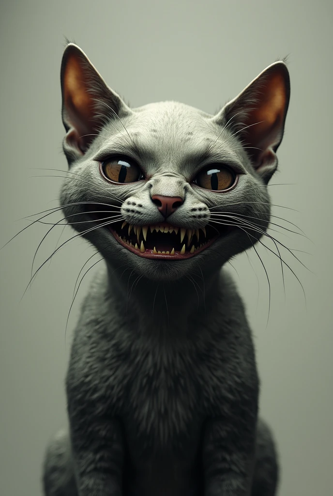 create an image of an ugly cat with a bugged head. the cat is very strange