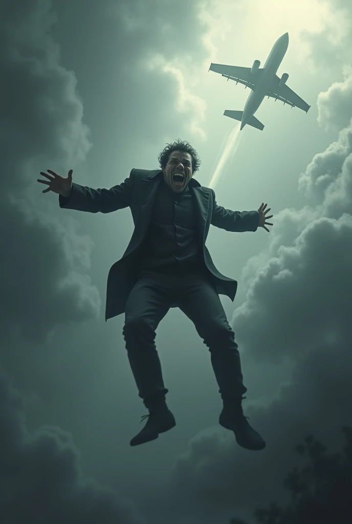 Cold scary man Falling out of a plane