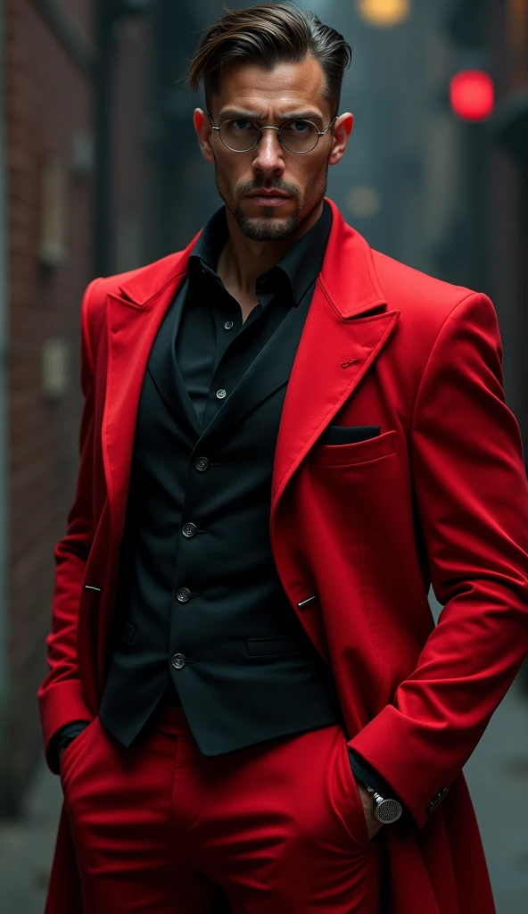 One man character really red and black combination dress up