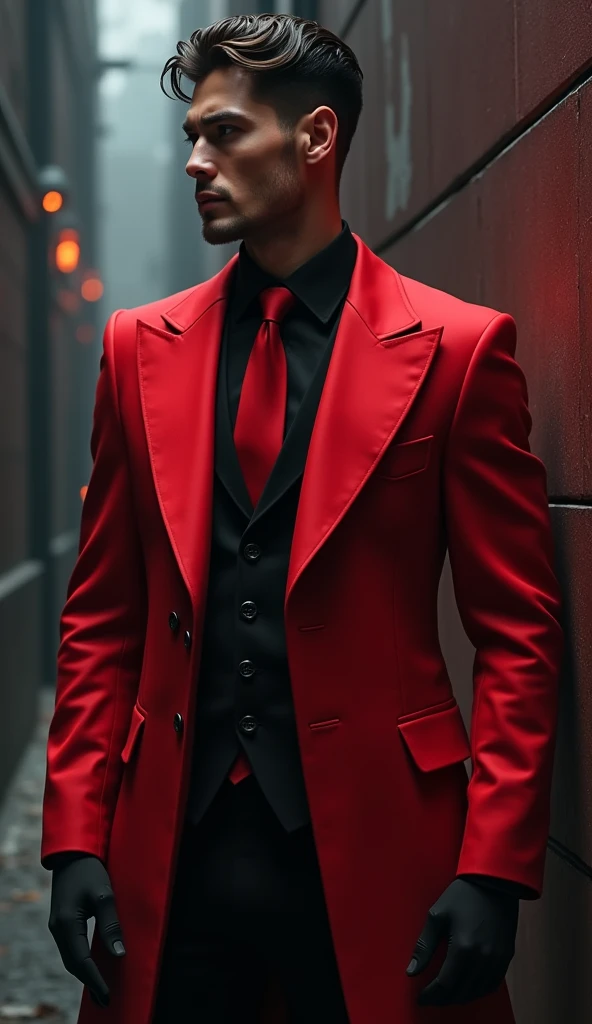 One man character really red and black combination dress up