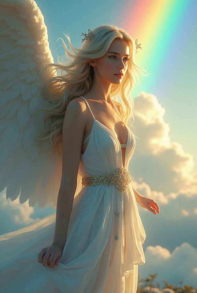 siren .angel woman . huge rainbow