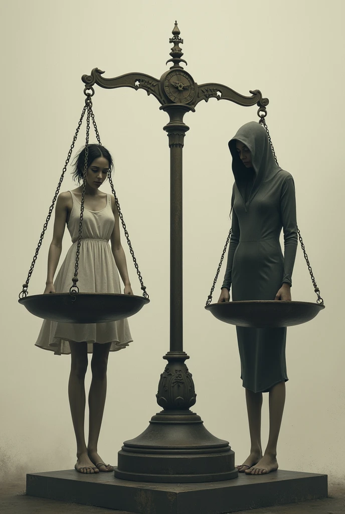 justice for raped girls, in justice scale, the girl and the rapist both stand on the scale