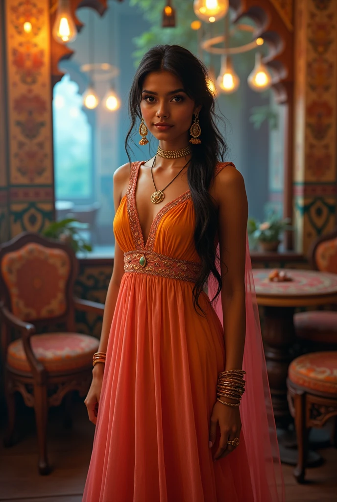 Indian girl with western dress age 20.
 Same as it above with pink sari. Stay hukka bar.