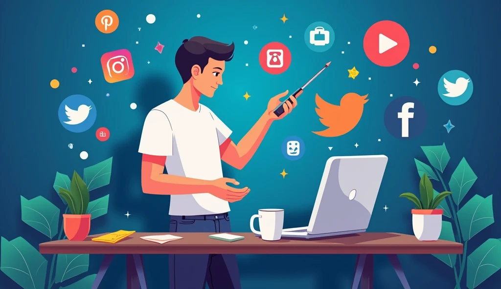 create social media cover picture of marketer do digital marketing with logo for "numhb-mrk" with social media icons vector and t-shirts vector and mugs vector and hats vector and hoodies vector and online selling