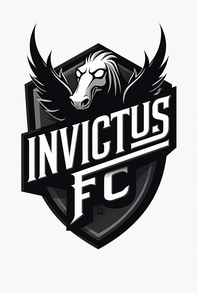Create a football crest with the name Invictus FC in black and white