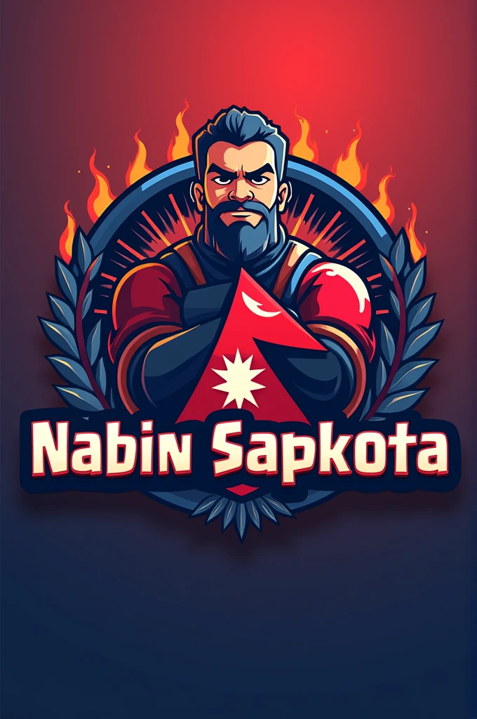 logo for the Clash of Clans game with the name  (Nabin Sapkota) The logo should include the Nepalese flag