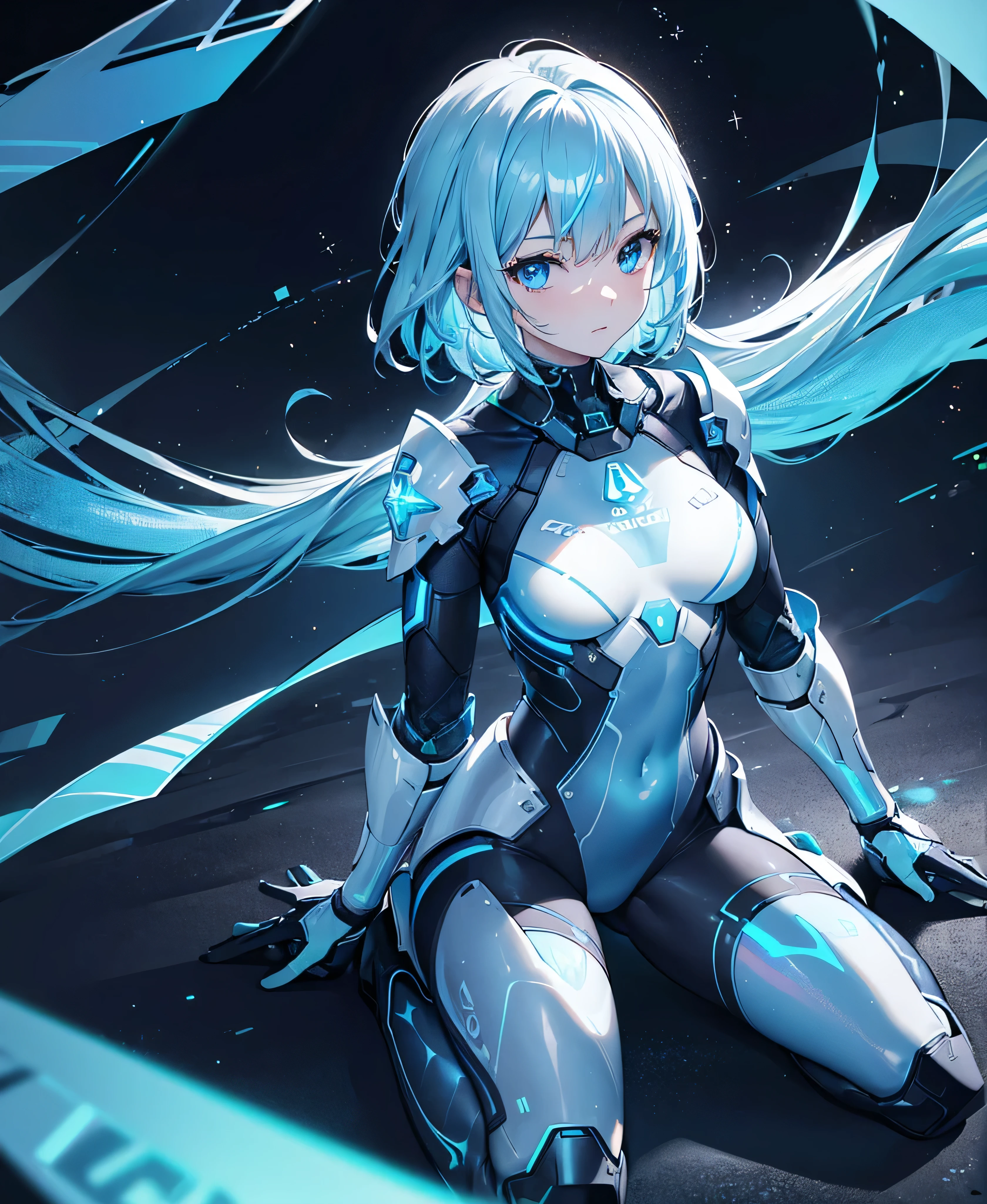 ((Holographic glow effect)),8k, Highest quality, (real:1.4), Original photo, 1 person, Asari Hair, Biological Amplifier, refined armor, posture: Peace talks between warring factions, smart blue eyes,whole body
