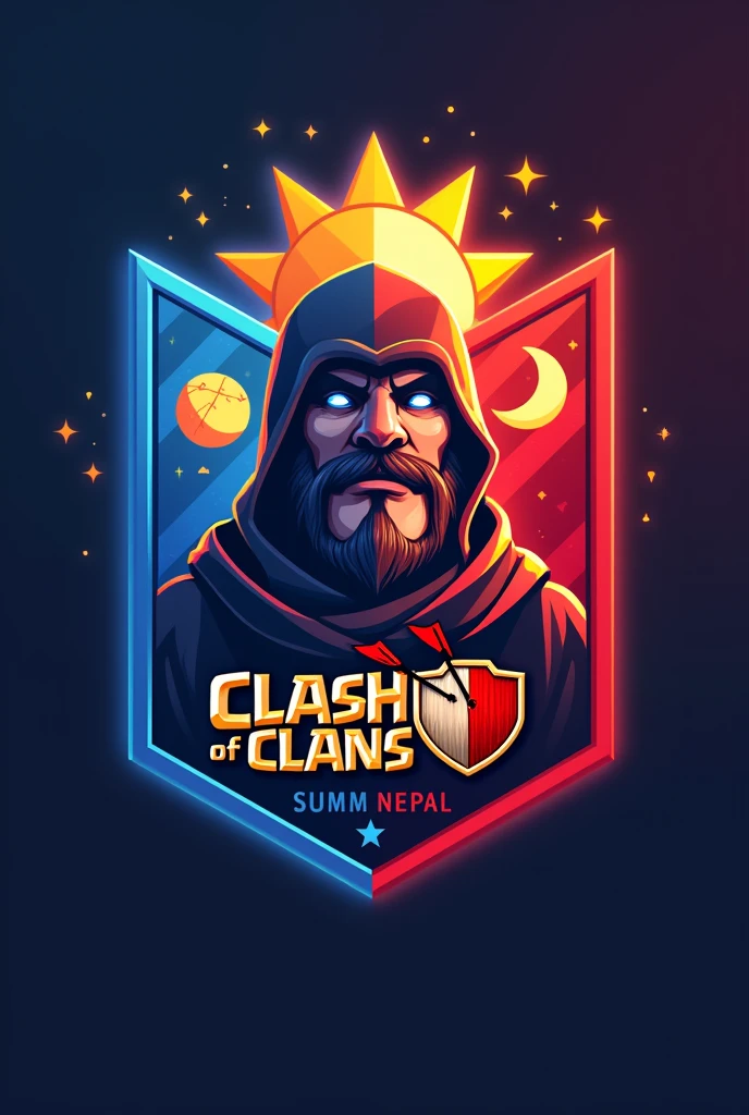 logo for the Clash of Clans game with the name (Nabin Sapkota) The logo should include the Nepalese flag