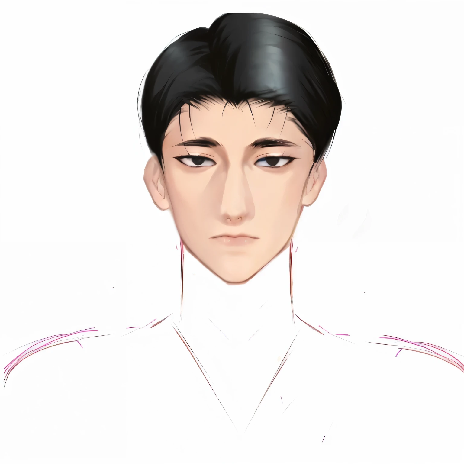 An anime character with black hair and a white shirt and tie., Anime image of a handsome young man, The delicate androgynous prince, Inspiration from Zhang Han, beautiful androgynous prince, K-pop idol concept, Anime style boy, half body portrait, Handsome boy anime, South Korean man, Inspired by Bian Shoumin, Made with Anime Painter Studio., With a very detailed face.