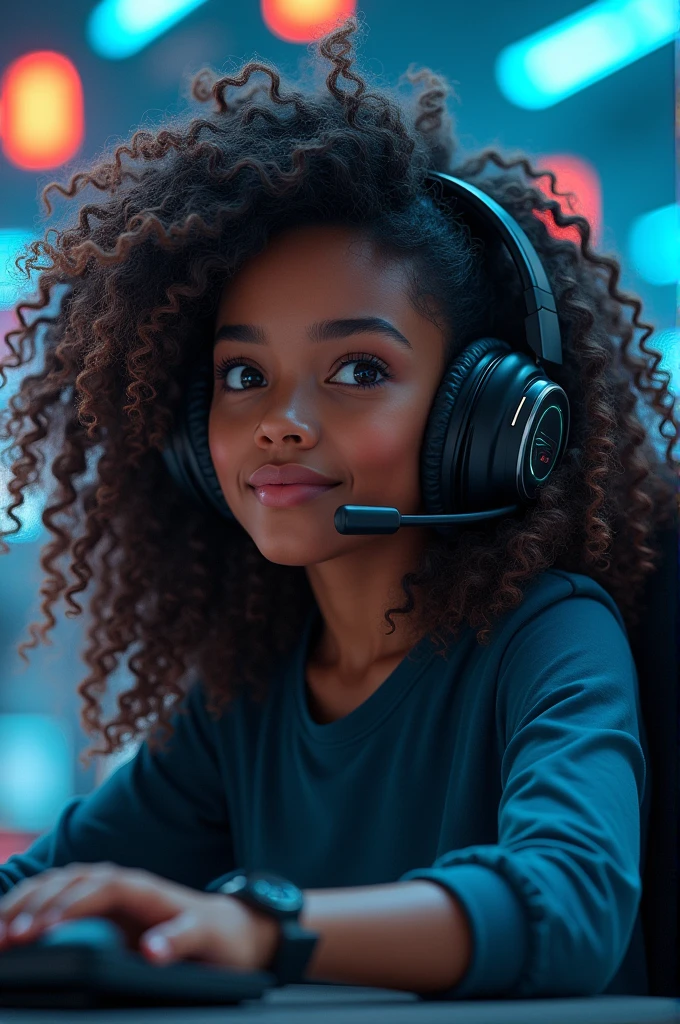 Character long curly hair 3c,of gamer headphones