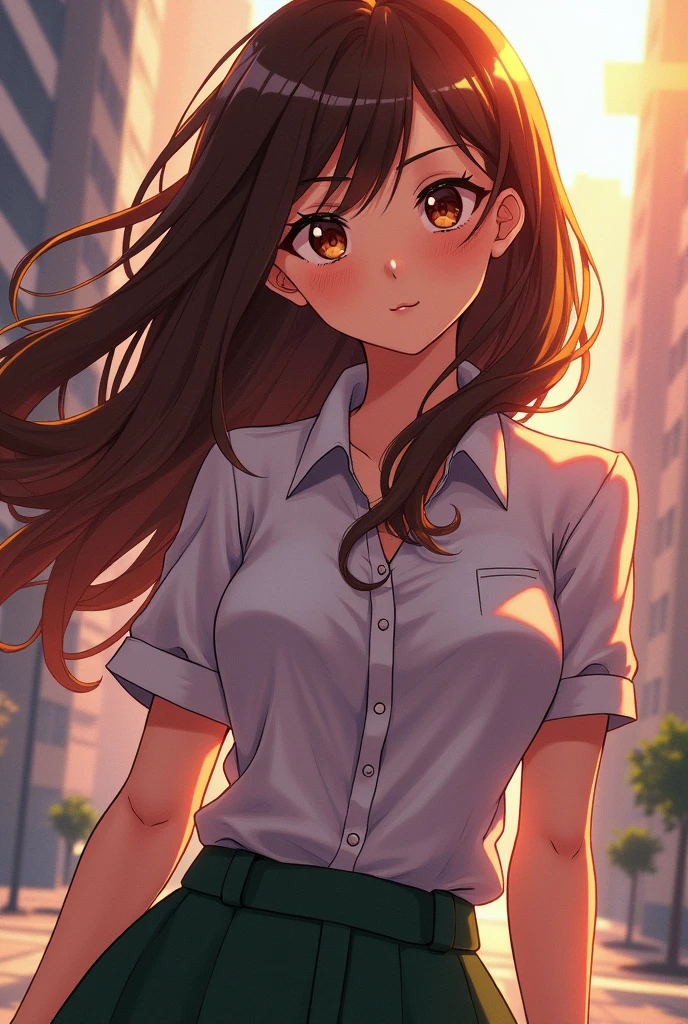 A anime woman, who is really hot, and looks like Nelly Raimon! With Brown hair,and eyes.
And It fits to the Boku no hero academia universe.