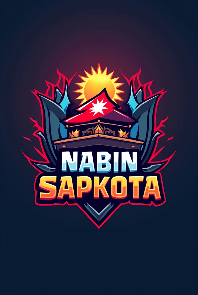 logo for the Clash of Clans game with the name  (Nabin Sapkota) The logo should include the Nepalese flag