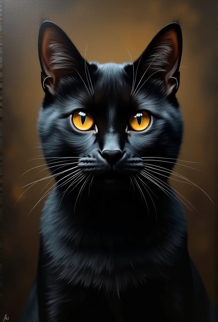 Heavy oil painting, Rembrandt van Rijn, Close-up of a cute black cat with a mysterious look, Atmospheric setting,