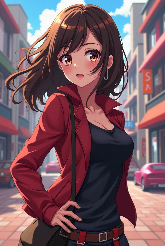 A anime woman, who is really hot, and looks like Nelly Raimon! With Brown hair,and eyes.
And It fits to the Boku no hero academia universe. 25-3.
