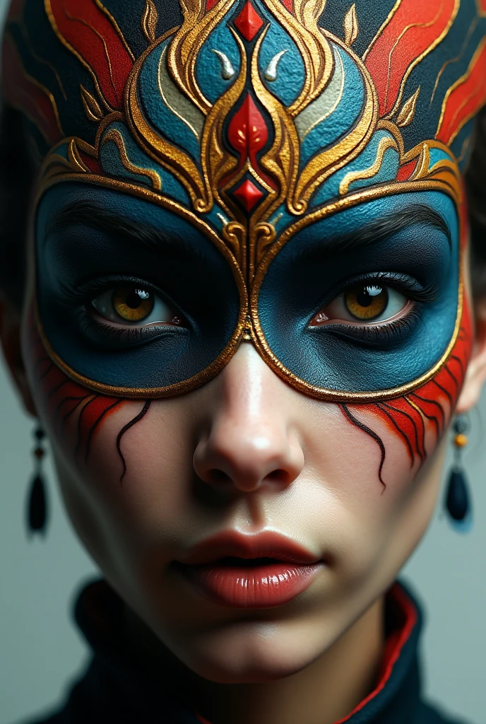 draw a human face half and half with the mask of the diablada dance