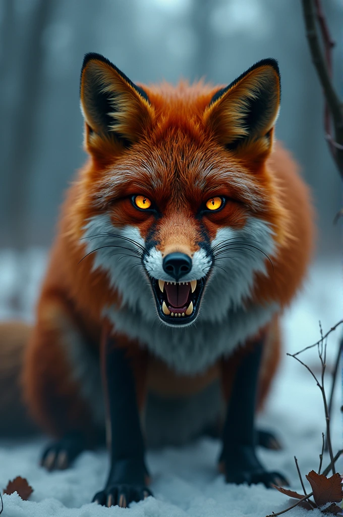 Cold scary red fox