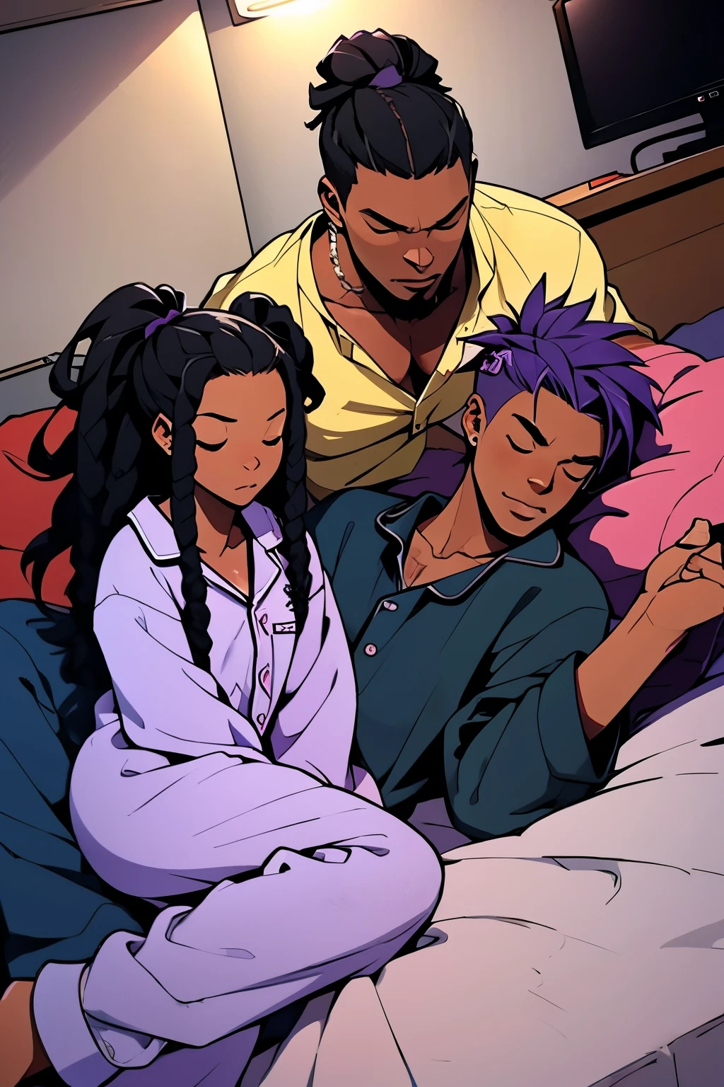 just a gaming black couple that like to sleep a lot ,pajama purple, dradlocks