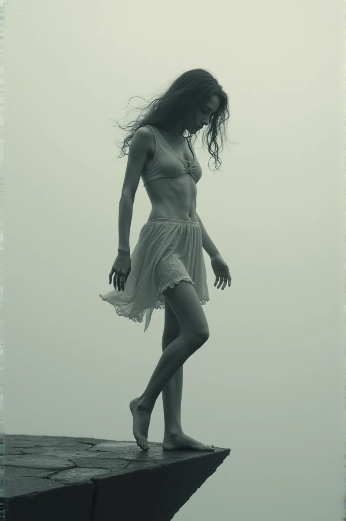 Sad woman balancing on razor blade