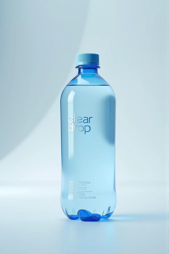 A commercial plastic water bottle of company named clear drop 