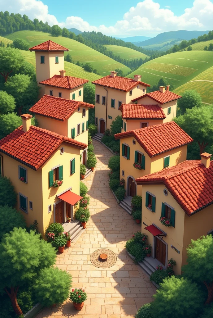 A little Italian village, with 8 little houses standing by each other